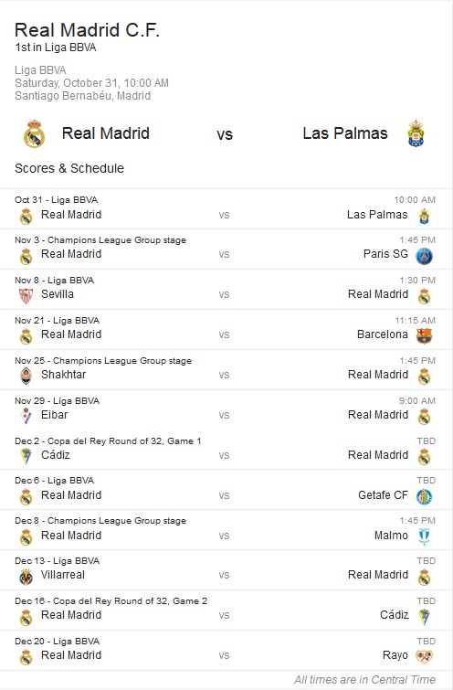 Schedule - REAL MADRID